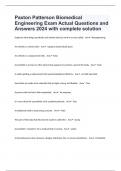 Paxton Patterson Biomedical Engineering Exam Actual Questions and Answers 2024 with complete solution
