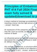 Principles of Embalming III - PHT 414 Fall 2024 Final exam fully solved & updated(download to pass)
