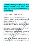 State of Michigan Nursing Home Administrator Exam latest update with 100&percnt; accurate solutions&lpar;verified by experts&rpar;