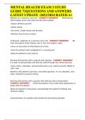 MENTAL HEALTH EXAM 3 STUDY GUIDE 73QUESTIONS AND ANSWERS LATEST UPDATE -2023&sol;2024 RATED A&plus;