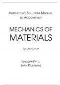 INSTRUCTOR'S SOLUTIONS MANUAL  TO ACCOMPANY MECHANICS OF  MATERIALS SECOND EDITION by ANDREW PYTEL JAAN KIUSALAAS A+