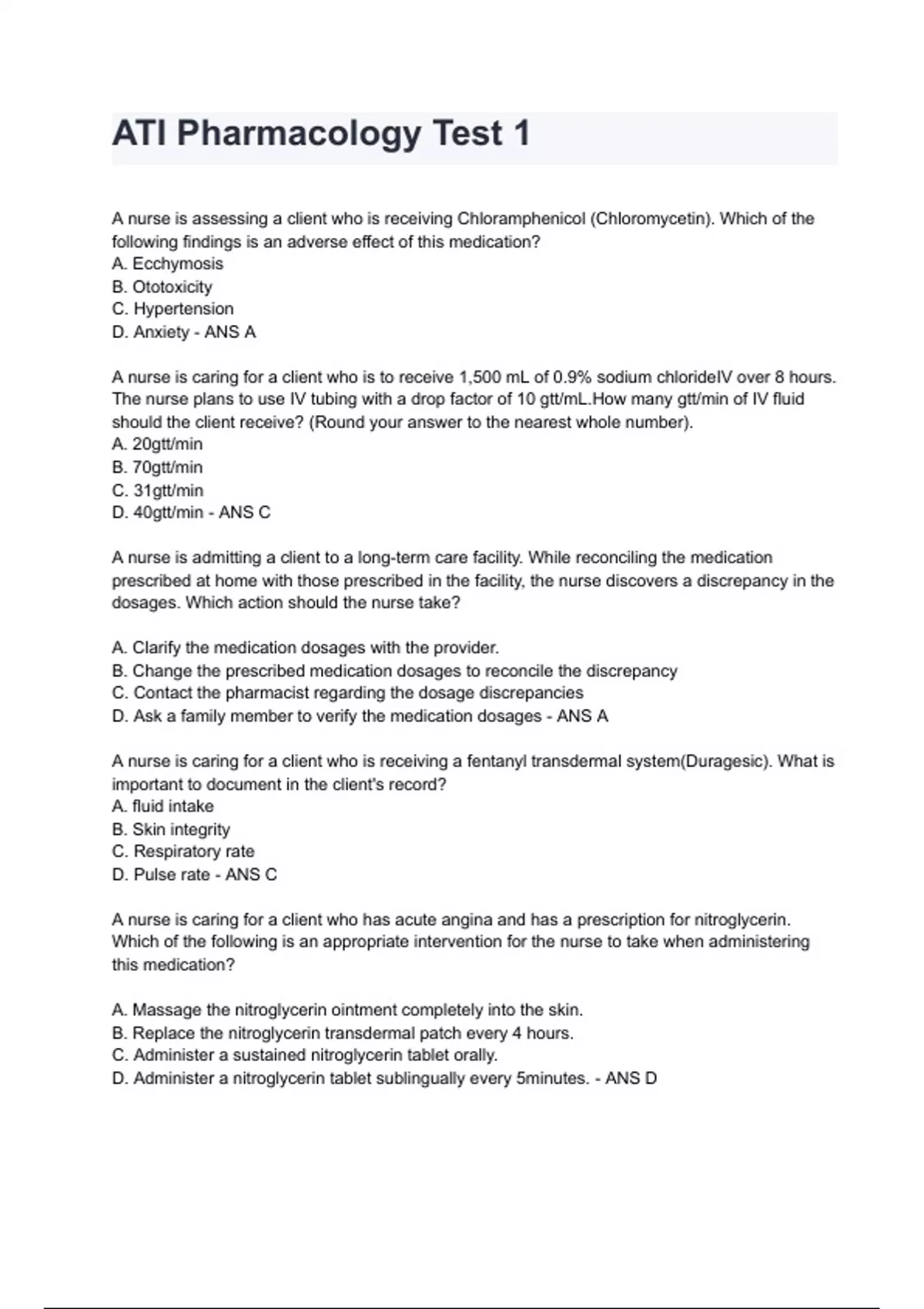 ATI Pharmacology Test 1 Exam 2024/2025 Questions & Answers Guaranteed ...