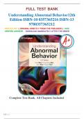 Test Bank for Understanding Abnormal Behavior, 12th Edition, Sue All Chapters 1-17
