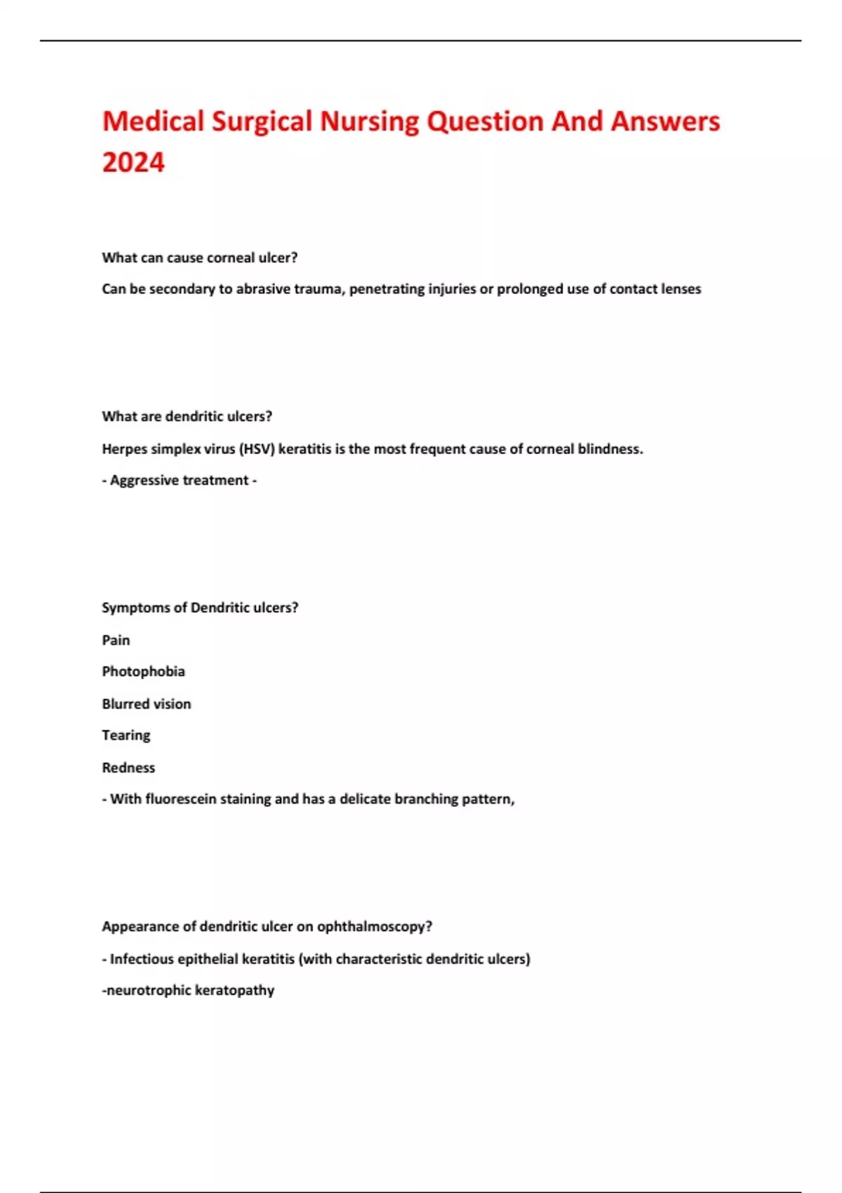Medical Surgical Nursing Question And Answers 2024 Medical Surgical
