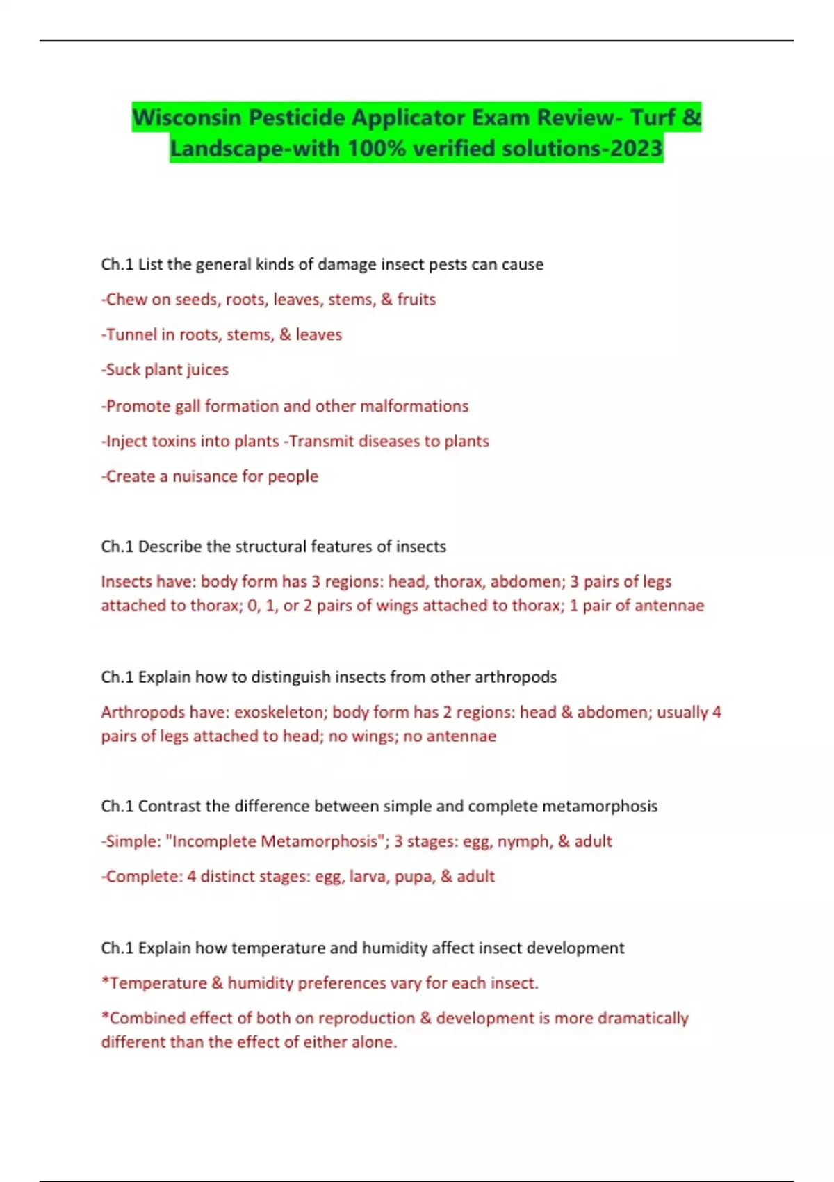 Wisconsin pesticide Applicator Exam Review Wisconsin Pesticide