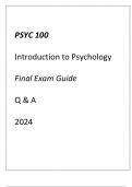 (UMGC) PSYC 100 Introduction to Psychology Final Exam Guide Q & A 2024.