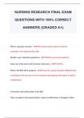 NURSING RESEARCH FINAL EXAM  QUESTIONS WITH 100% CORRECT  ANSWERS {GRADED A+} 