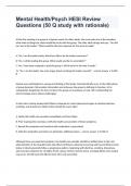PN MENTAL HEALTH Liberty University -Mental Health/Psych HESI Review Questions (50 Q study with rationale) fully solved
