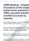 CWB Welding - Chapter 8 (Functions of the Inspector) actual exam questions with 100% accurate solutions (verified accurate by experts)