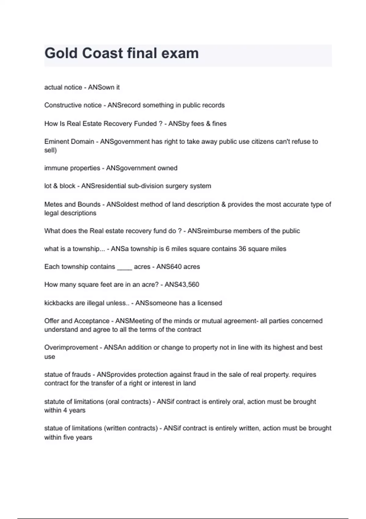 Gold Coast Final Exam 2024/2025 Questions and Answers (Graded A+ )ALL ...