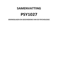 PSY1027 Grondslagen en geschiedenis van de psychologie