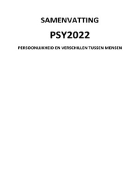 PSY2022 Persoonlijkheid en verschillen tussen mensen