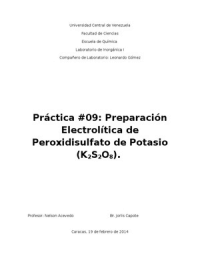Informe de laboratorio: Preparación Electrolítica del Peroxidisulfato de Potasio