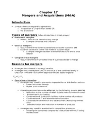 Mergers and Acquisitions