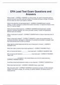 EPA Lead Test Exam Questions and  Answers