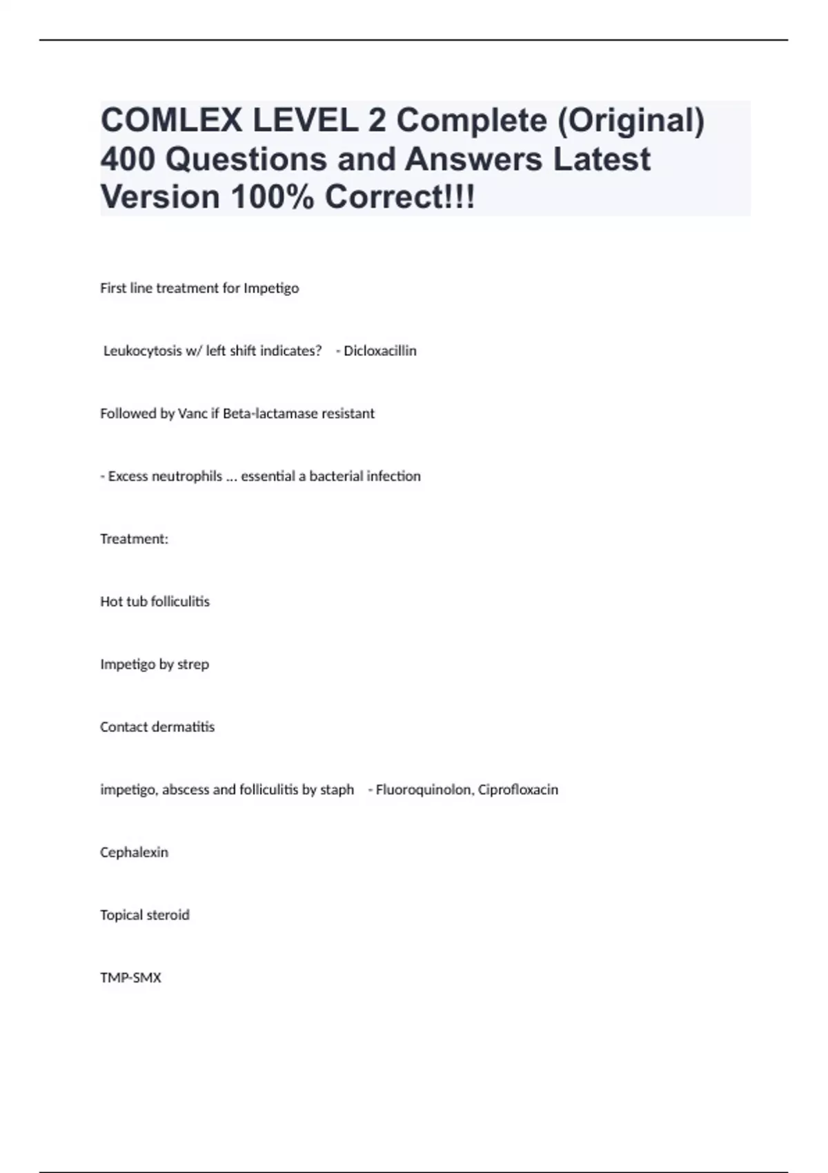 Comlex Math Question COMLEX LEVEL 2 Complete (Original) 400 Questions and Answers Latest ...
