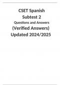 CSET Spanish Subtest 2 Questions and Answers (Verified Answers) Updated 2024/2025