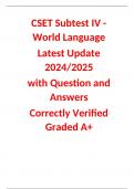 CSET Subtest IV - World Language  Latest Update 2024/2025  with Question and Answers  Correctly Verified Graded A+