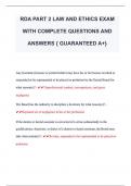 RDA PART 2 LAW AND ETHICS EXAM  WITH COMPLETE QUESTIONS AND  ANSWERS { GUARANTEED A+} 