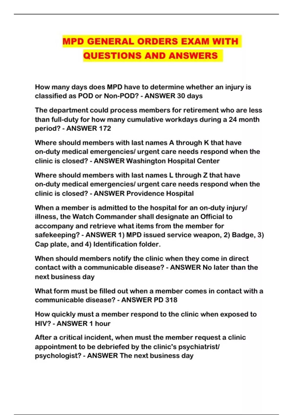 Mpd Paper MPD GENERAL ORDERS EXAM WITH QUESTIONS AND ANSWERS - MPD GENERAL ORDERS ...