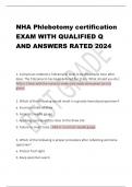 NHA Phlebotomy certification  EXAM WITH QUALIFIED Q  AND ANSWERS RATED 2024