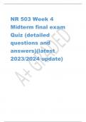 NR 503 Week 4  Midterm final exam  Quiz (detailed  questions and  answers)(latest  2023/2024 update)