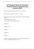 AP Computer Science Principles Final/AP Practice Questions and Answers 2024