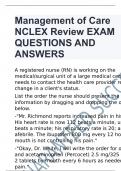 Management of Care NCLEX Review EXAM QUESTIONS AND ANSWERS