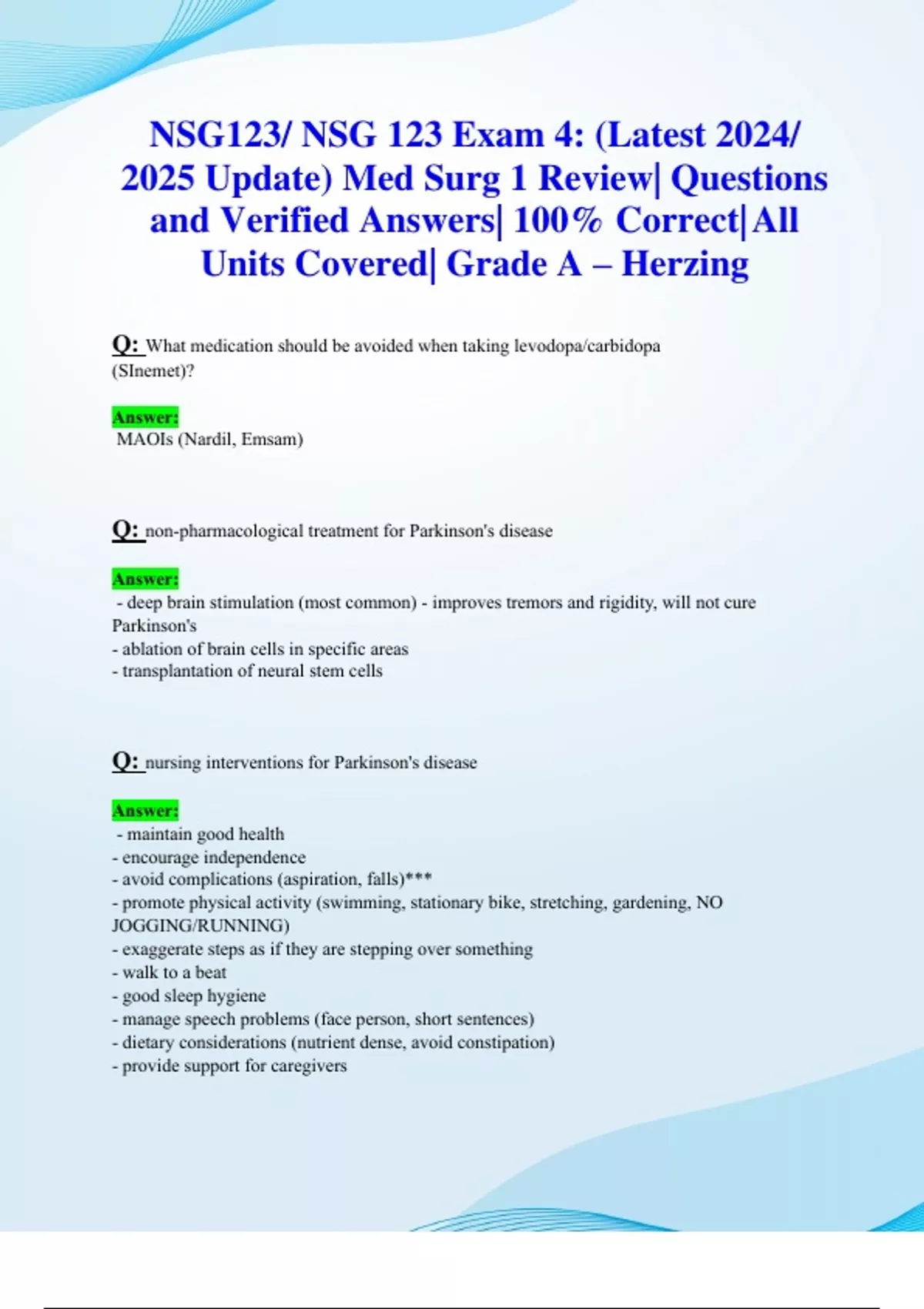 NSG123/ NSG 123 Exam 4: (Latest 2024/ 2025 Update) Med Surg 1 Review ...