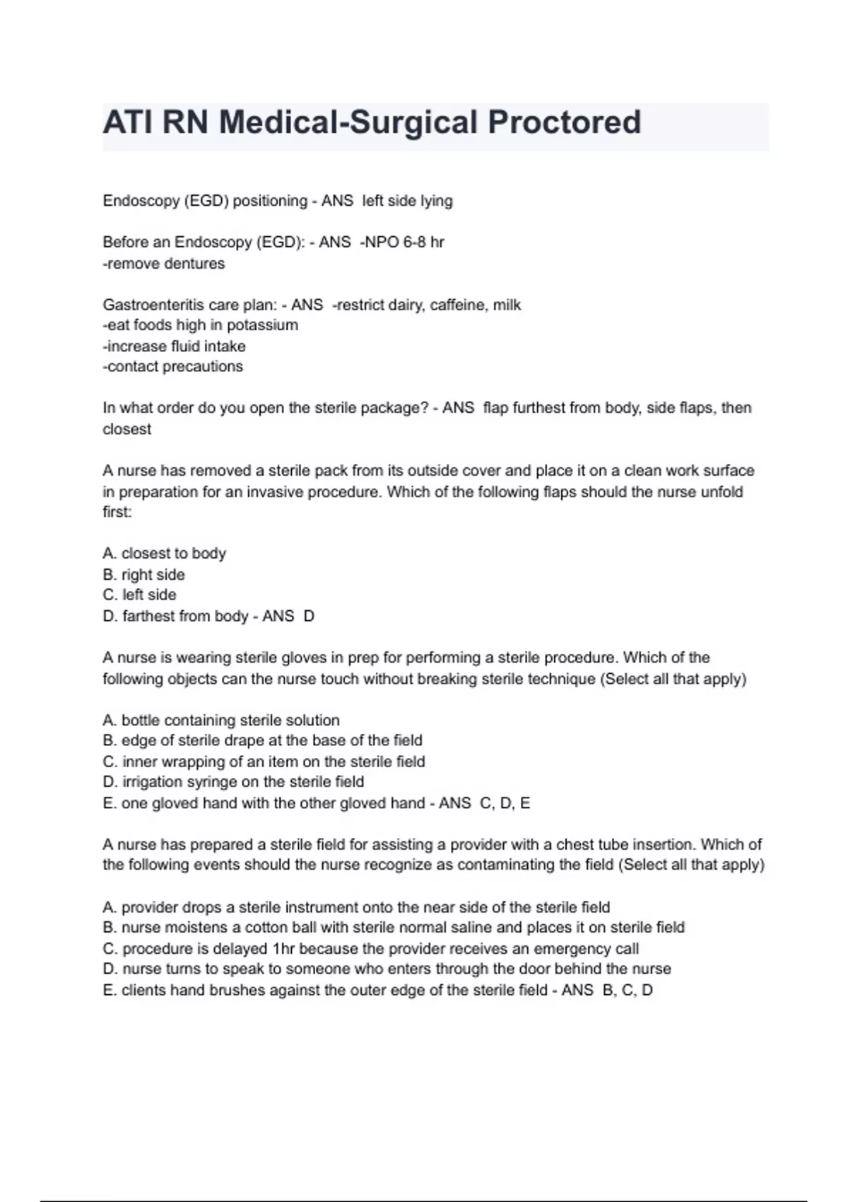 ATI RN Medical-Surgical Proctored Exam 2024/2025 Questions &amp; Answers (A+ Graded 100% Verified ...