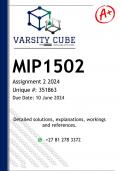 MIP1502 Assignment 2 &lpar;DETAILED ANSWERS&rpar; 2024 - DISTINCTION GUARANTEED