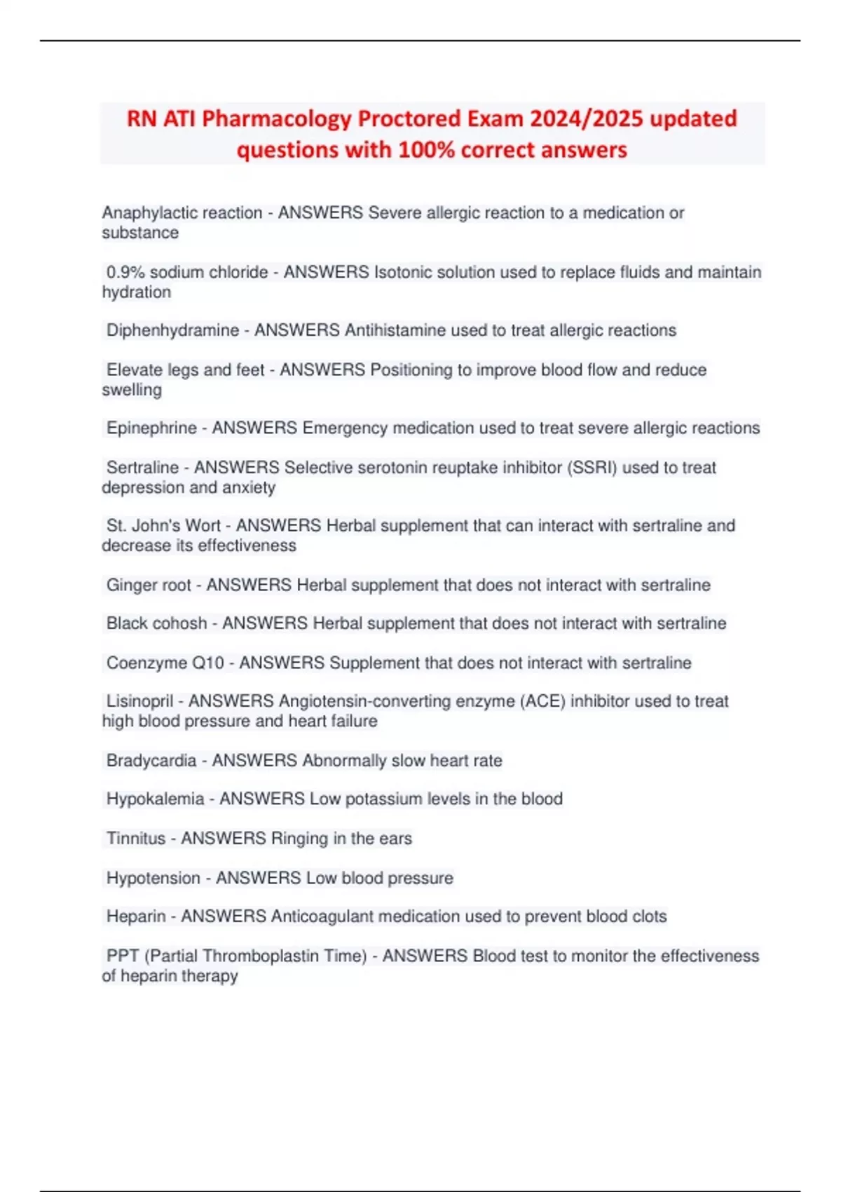RN ATI Pharmacology Proctored Exam 2024/2025 updated questions with 100 ...