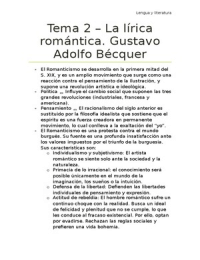 Tema 2 (Lengua y Literatura 2º Bachillerato) - La lírica romántica. Gustavo Adolfo Bécquer