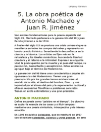 Tema 5 (Lengua y Literatura 2º Bachillerato) - La obra poética de Antonio Machado y Juan Ramón Jiménez