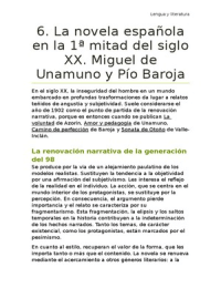 Tema 6 (Lengua y Literatura 2º Bachillerato) - La novela española en la primera mitad del S. XX. Miguel de Unamuno y Pío Baroja