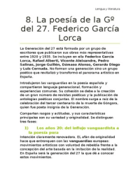 Tema 8 (Lengua y Literatura 2º Bachillerato) - La poesía de la Generación del 27. La obra poética de Federico García Lorca