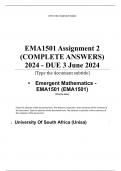 Exam (elaborations) EMA1501 Assignment 2 (COMPLETE ANSWERS) 2024 - DUE 3 June 2024 •	Course •	Emergent Mathematics - EMA1501 (EMA1501) •	Institution •	University Of South Africa (Unisa) •	Book •	Teaching Mathematics in the Foundation Phase EMA1501 Assignm