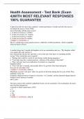 Health Assessment - Test Bank (Exam 4)WITH MOST RELEVANT RESPONSES 100% GUARANTEE
