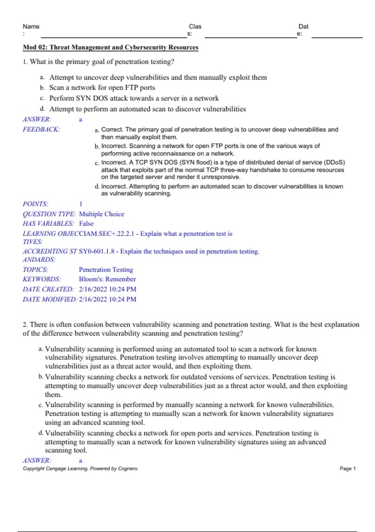 Digital Test Bank - CompTIA Security+ Guide to Network Security ...