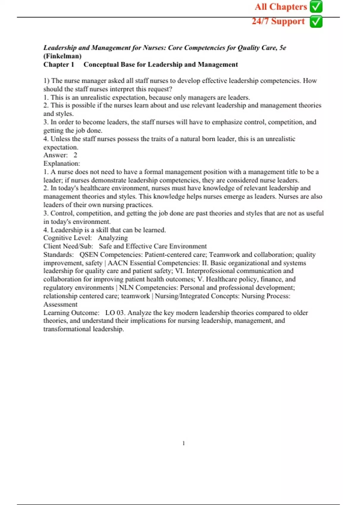 Test Bank for Leadership and Management for Nurses, 5th Edition by ...