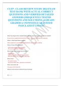 CLFP - CLASS REVIEW STUDY 2024 EXAM  TEST BANK WITH ACTUAL CORRECT  QUESTIONS AND VERIFIED DETAILED  ANSWERS &vert;FREQUENTLY TESTED  QUESTIONS AND SOLUTIONS &vert;ALREADY  GRADED A&plus;&vert;NEWEST&vert;GUARANTEED  PASS &vert;LATEST UPDATE