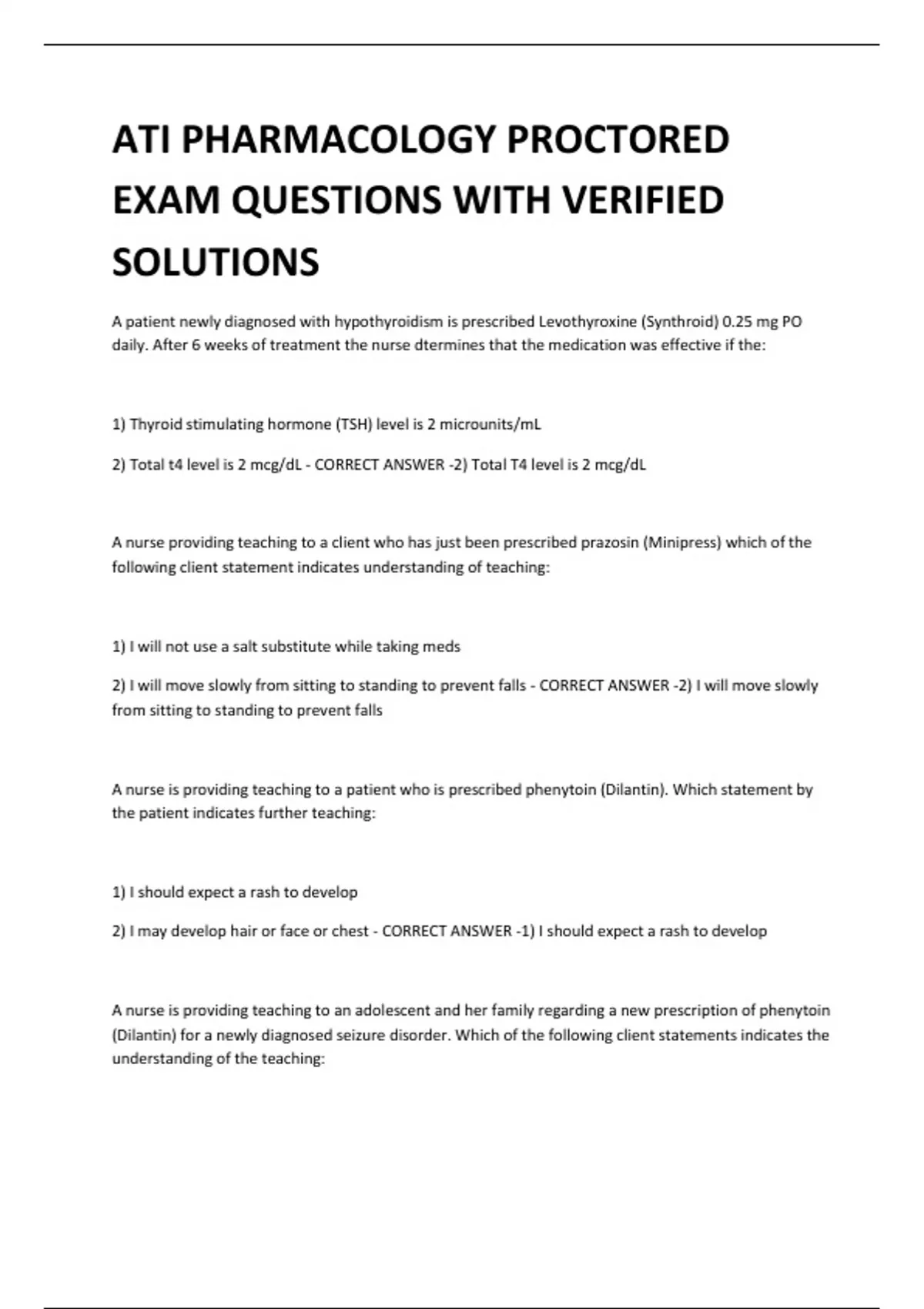 ATI PHARMACOLOGY PROCTORED EXAM QUESTIONS WITH VERIFIED SOLUTIONS ...