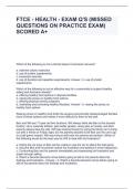 FTCE - HEALTH - EXAM Q'S &lpar;MISSED QUESTIONS ON PRACTICE EXAM&rpar; SCORED A&plus;