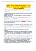 MCAT Exam Critical Reading Exam Review - Incorrect Responses and Correct Answers