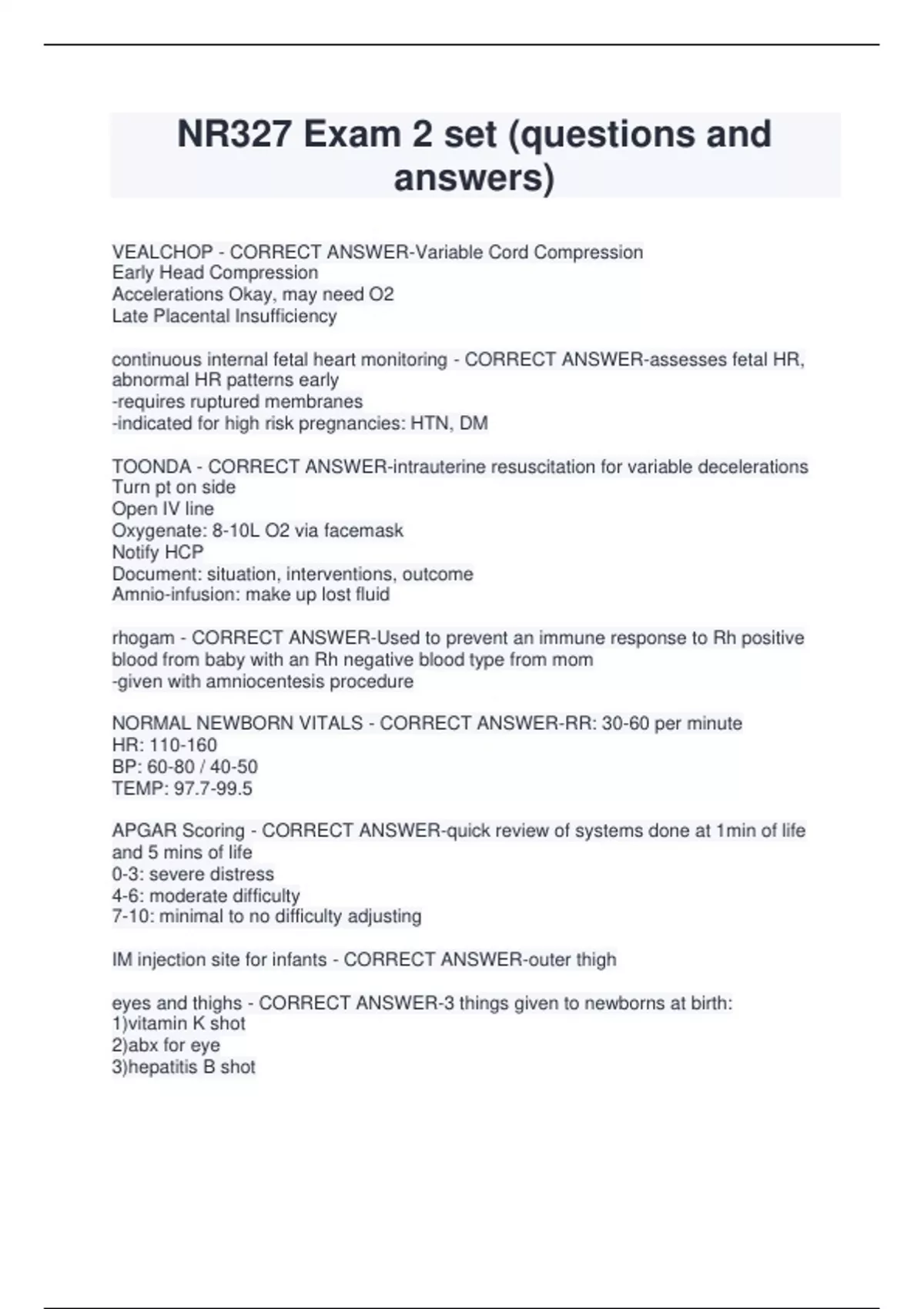NR327 Exam 2 set (questions and answers) - NR 327 - Stuvia US