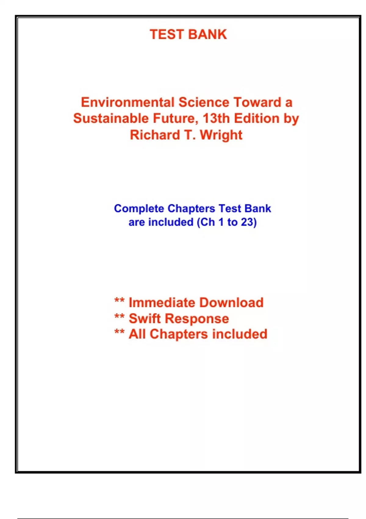 Test Bank for Environmental Science Toward a Sustainable Future, 13th ...