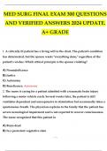 MED SURG FINAL EXAM 300 QUESTIONS AND VERIFIED ANSWERS 2024 UPDATE. A+ GRADE