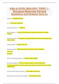 AQA A-LEVEL BIOLOGY&colon; TOPIC 1 - Biological Molecules Revised Questions and Answers Sure A&plus;