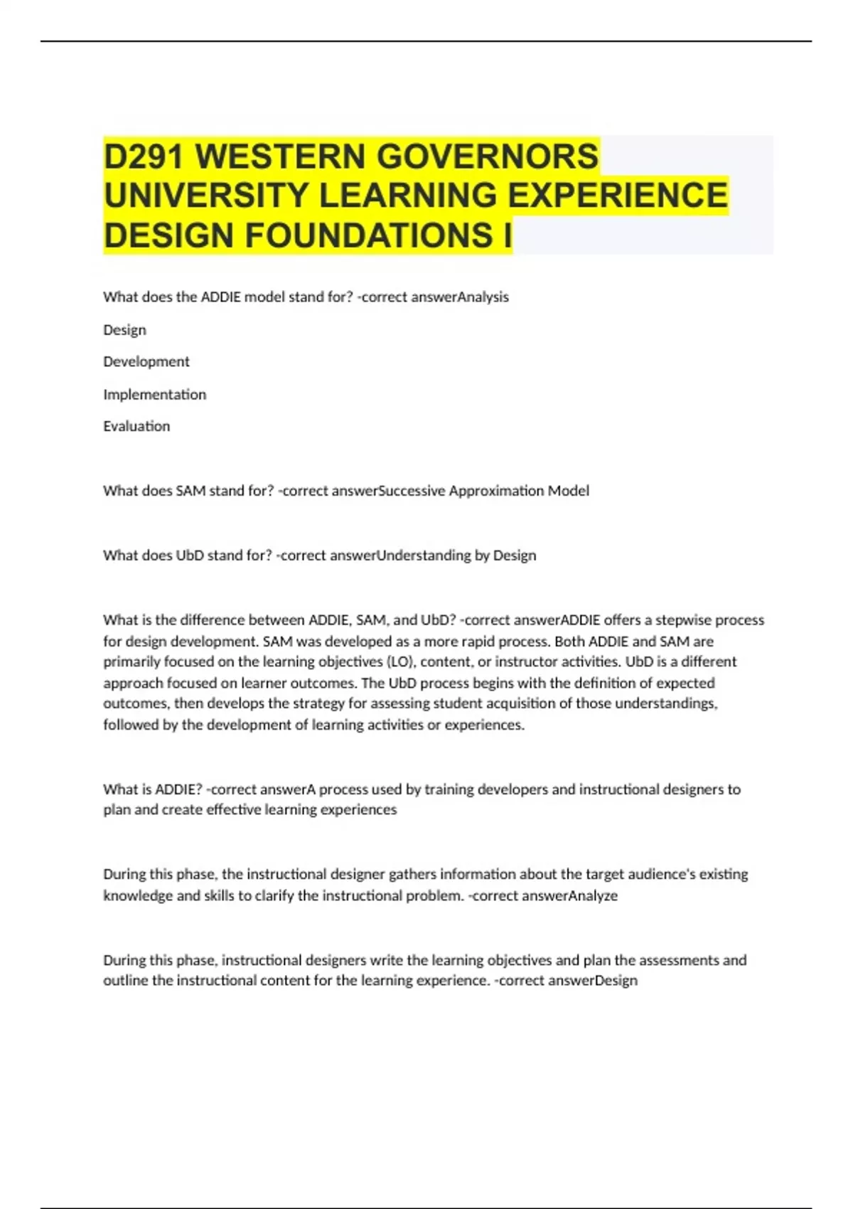 D291 WESTERN GOVERNORS UNIVERSITY LEARNING EXPERIENCE DESIGN ...