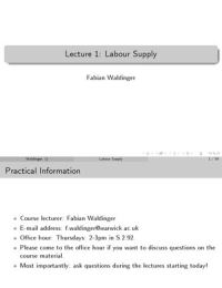 Labour Economics (Microeconomics) : Labour Supply (Graduate/ Undergraduate)
